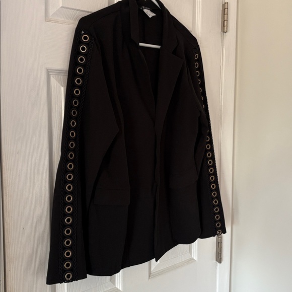 Black Grommet Sleeve Blazer Edgy Eyelet Statement Jacket Y2K Chic - Picture 3 of 6